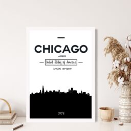 ARTZE Chicago Black & White City Skyline Framed Print SIZE: A2 with White Frame - Size: A4 - thumbnail 2