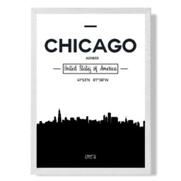 ARTZE Chicago Black & White City Skyline Framed Print SIZE: A2 with White Frame - Size: A4 - thumbnail 1