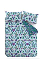 Catherine Lansfield 'Mya Tropical Floral' Reversible Duvet Cover Set in Duck Egg Blue - Size: Single - thumbnail 5