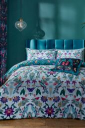 Catherine Lansfield 'Mya Tropical Floral' Reversible Duvet Cover Set in Duck Egg Blue - Size: Single - thumbnail 1
