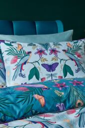 Catherine Lansfield 'Mya Tropical Floral' Reversible Duvet Cover Set in Duck Egg Blue - Size: Single - thumbnail 3