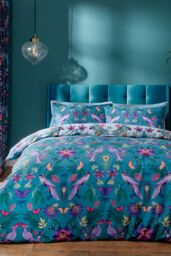 Catherine Lansfield 'Mya Tropical Floral' Reversible Duvet Cover Set in Duck Egg Blue - Size: Single - thumbnail 2