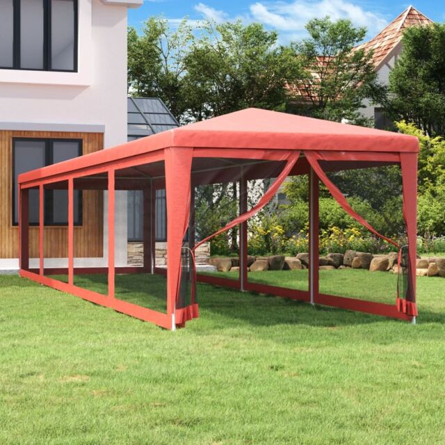 Berkfield Home Party Tent with 10 Mesh Sidewalls Red 3x12 m HDPE - image 1