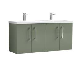 Balterley Level 1200 mm Wall Hung 4 Door Double Basin Vanity Unit - Satin Green
