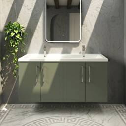 Balterley Level 1200 mm Wall Hung 4 Door Double Basin Vanity Unit - Satin Green - thumbnail 3