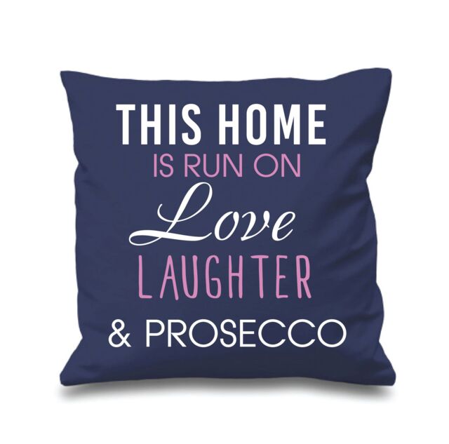 "60 SECOND MAKEOVER Navy Cushion Cover This Home Is Run By Love Laughter & Prosecco 16"" x 16"" Mum Friend Gift Decorative Cushion Home"