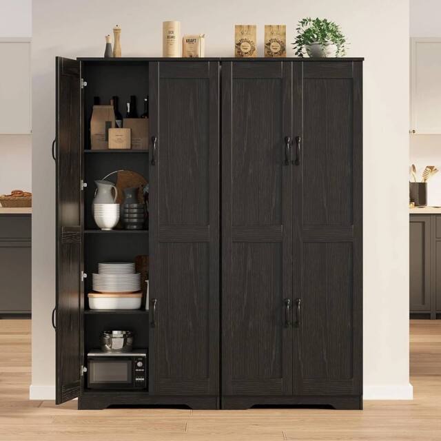 VOGREX Freestanding Kitchen Cupboard, Tall Storage Cabinet in Black - image 1