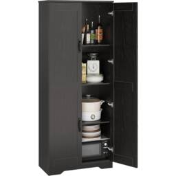VOGREX Freestanding Kitchen Cupboard, Tall Storage Cabinet in Black - thumbnail 3