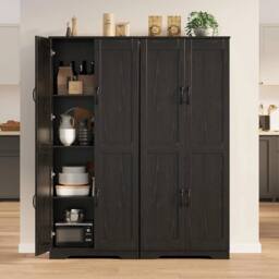 VOGREX Freestanding Kitchen Cupboard, Tall Storage Cabinet in Black