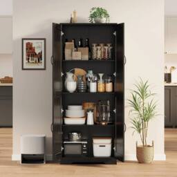 VOGREX Freestanding Kitchen Cupboard, Tall Storage Cabinet in Black - thumbnail 2