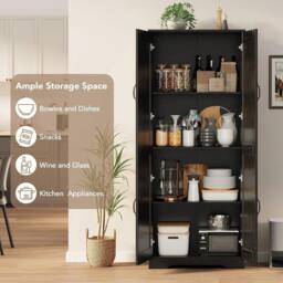 VOGREX Freestanding Kitchen Cupboard, Tall Storage Cabinet in Black - thumbnail 4