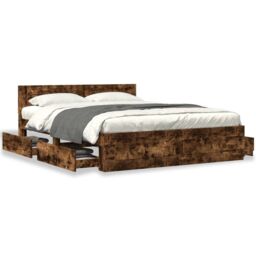 Berkfield Home Bed Frame with Headboard without Mattress Smoked Oak 160x200 cm in Brown - thumbnail 4