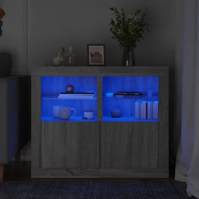 Berkfield Home Side Cabinets with LED Lights 2 pcs Grey Sonoma Engineered Wood - image 1