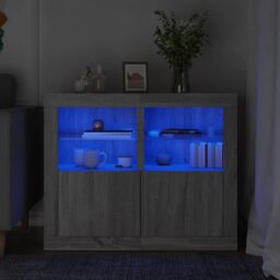 Berkfield Home Side Cabinets with LED Lights 2 pcs Grey Sonoma Engineered Wood - thumbnail 1
