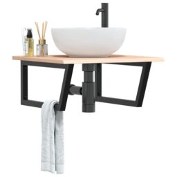 Berkfield Home Basin Shelf Wall Mounted Steel & Solid Wood Oak in Brown