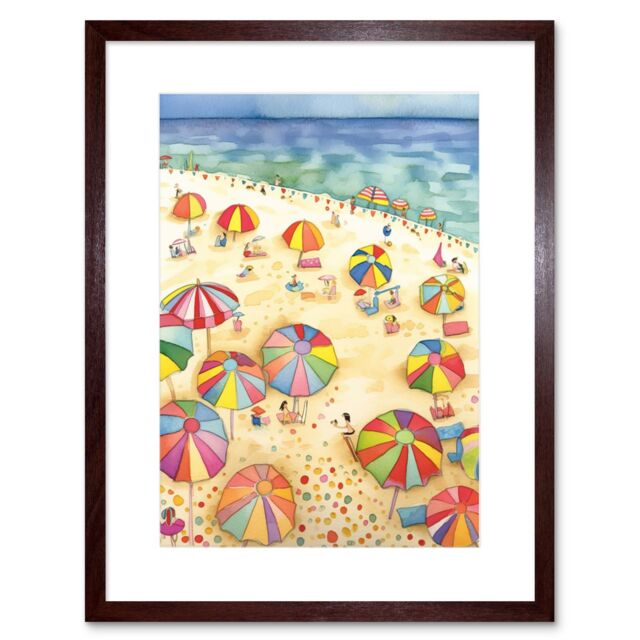 "Artery8 Wall Art Print Summer Beach Sunshine Folk Artwork Framed 9X7 Inch in Brown - Size: W7"" x H9""" - image 1