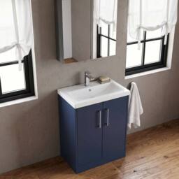 Balterley Winshill Contemporary 2 Door Vanity Basin Unit, Dark Blue, 600mm in Blue - thumbnail 3