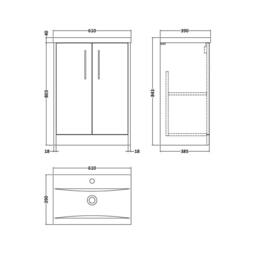 Balterley Winshill Contemporary 2 Door Vanity Basin Unit, Dark Blue, 600mm in Blue - thumbnail 4