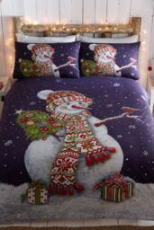 Portfolio Home Happy Snowman Duvet Cover & Pillowcases in Blue - Size: Double - thumbnail 1