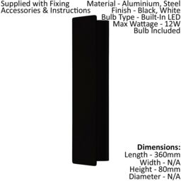 Loops Wall Light Colour Black Aluminium Steel Enclosure Bulb LED 12W Included - thumbnail 2