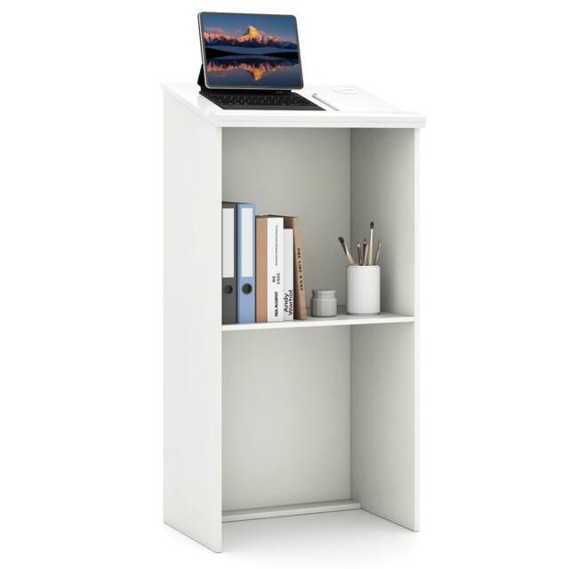 Costway 117CM Podium Stand Hostess Stand for Speakers Wooden Standing Desk in White - image 1