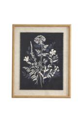 KDMD Flora & Fauna Meadow Linen Art with Beaded Frame - Nature Decor in Brown