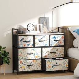 HOMCOM Chest of Drawers, Fabric Dresser with Open Shelf - Size: Large