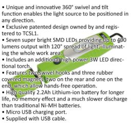Loops 360Ã‚ ° Swivel Inspection Light - 7 SMD & 3W SMD LED - Rechargeable - Green - thumbnail 2