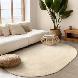 THE RUGS Rangpur Braided Jute Rug & Runner - Hand Woven Oval Natural Rug in Cream - Size: 160 cm x 230 cm - thumbnail 9
