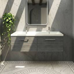 Balterley Level 1200mm Wall Hung 2 Drawer Unit Double Basin Anthracite Woodgrain in Grey - thumbnail 3