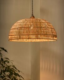 Dibor Roscoe Rattan Large Dome Easy Fit Decor Ceiling Shade H20 x D45cm in Beige