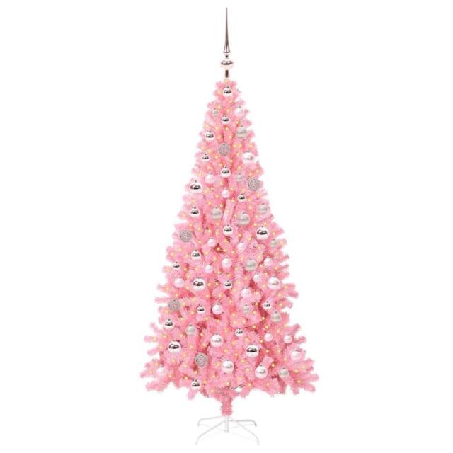 Berkfield Home Lush Christmas Tree with 300 LEDs with Stand Pink 180 cm PVC - image 1