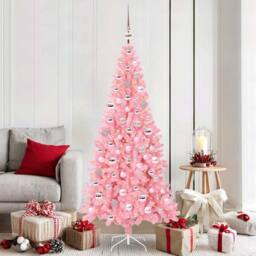 Berkfield Home Lush Christmas Tree with 300 LEDs with Stand Pink 180 cm PVC - thumbnail 2