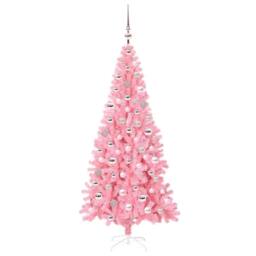 Berkfield Home Lush Christmas Tree with 300 LEDs with Stand Pink 180 cm PVC - thumbnail 4
