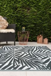 JVL Lightweight Reversible Plastic Woven Outdoor Rug 133x190cm Leaves in Dark Grey - Size: 133 cm x 190 cm - thumbnail 1