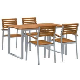 Berkfield Home Modern 5 Piece Garden Dining Set Solid Wood Acacia & Metal in Grey - thumbnail 3