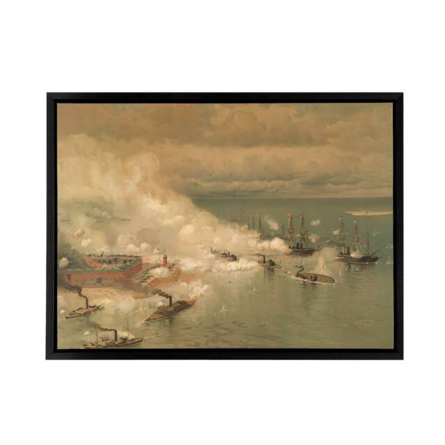 "Artery8 Battle Mobile Bay USA Civil War Framed Canvas Wall Art Print in Beige - Size: W18"" x H24""" - image 1