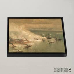 "Artery8 Battle Mobile Bay USA Civil War Framed Canvas Wall Art Print in Beige - Size: W18"" x H24""" - thumbnail 2