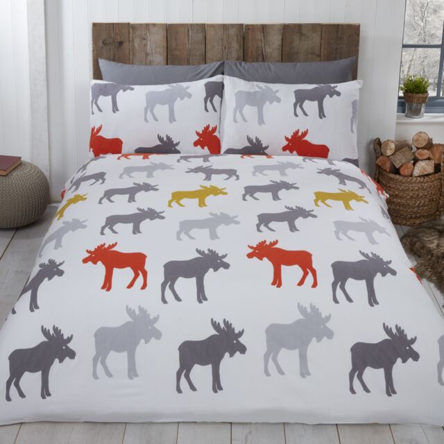 Rapport Home Moose Cotton Duvet Cover Set With Pillowcase in Light Grey - Size: Double - image 1