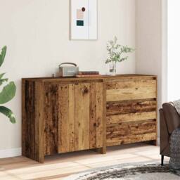 Berkfield Home Decorative 2 Piece Sideboard Old Wood Engineered Wood in Brown - thumbnail 1