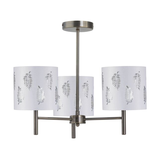 First Choice Lighting Brea - Antique Brass 3 Light Fitting with White Fern Shades in Gold - image 1