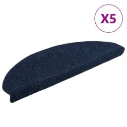 Berkfield Home Self-adhesive Stair Mats 5 pcs Navy 65x21x4 cm Needle Punch in Blue - Size: Medium - thumbnail 2