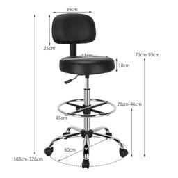 Gymax Set of 2 Upholstered Rolling Stool Height Adjustable Swivel Task Chair in Black - Size: 2 Pack - thumbnail 2