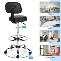 Gymax Set of 2 Upholstered Rolling Stool Height Adjustable Swivel Task Chair in Black - Size: 2 Pack - thumbnail 7