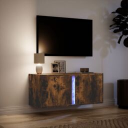 Berkfield Home TV Wall Cabinet with LED Lights Smoked Oak 80x31x35 cm in Brown - Size: 80 x 31 x 35 cm - thumbnail 5