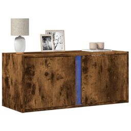 Berkfield Home TV Wall Cabinet with LED Lights Smoked Oak 80x31x35 cm in Brown - Size: 80 x 31 x 35 cm - thumbnail 1