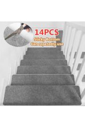 Living and Home 14 Pcs Non-Slip Self-Adhesive Stair Treads Slient (55 x 20 x 0.2cm) Light Grey - Size: 55 x 20 x 0.2 cm - thumbnail 4