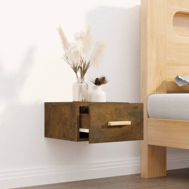Berkfield Home Stunning Wall-mounted Bedside Cabinet Smoked Oak 35x35x20 cm in Brown - Size: 35 x 35 x 20 cm - image 1