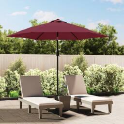 Berkfield Home Outdoor Parasol with LED Lights & Steel Pole 300 cm Bordeaux Red - thumbnail 1