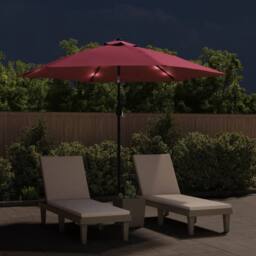 Berkfield Home Outdoor Parasol with LED Lights & Steel Pole 300 cm Bordeaux Red - thumbnail 3